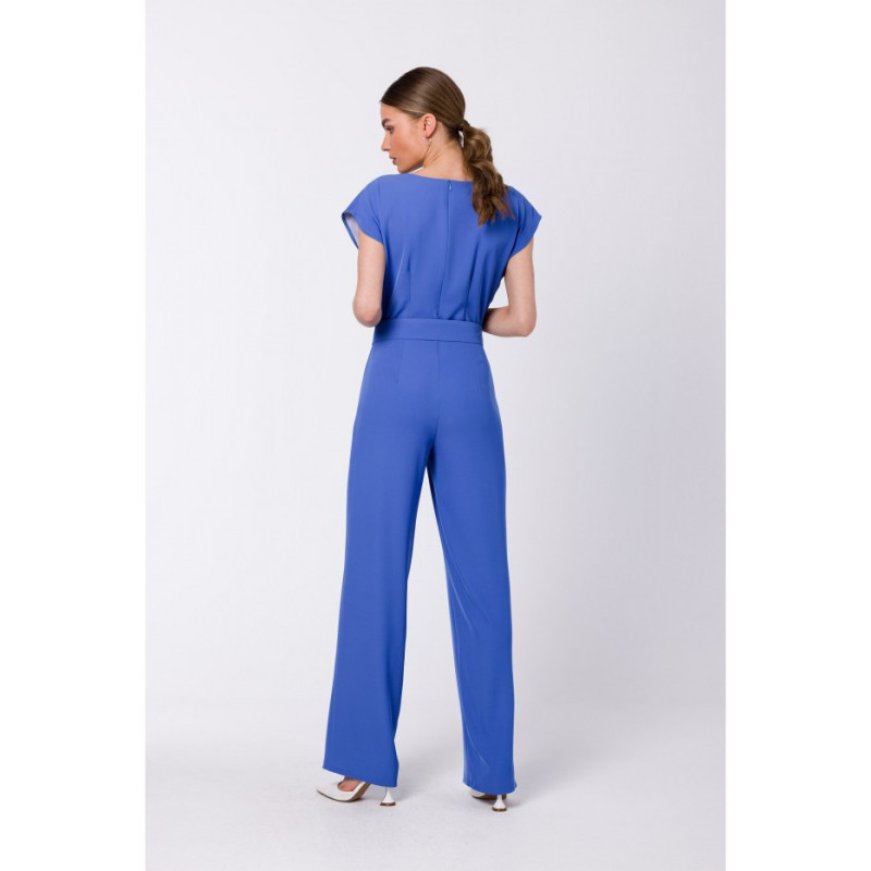 S339 Jumpsuit with slit in the neckline - blue