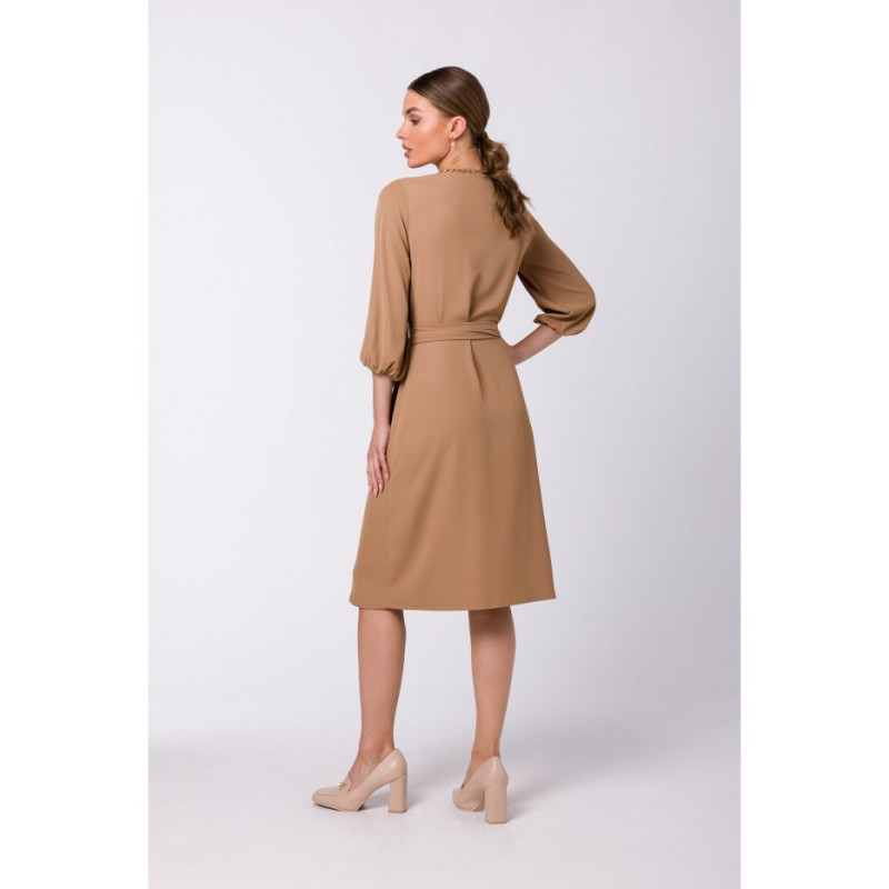 S340 Envelope dress with binding - beige