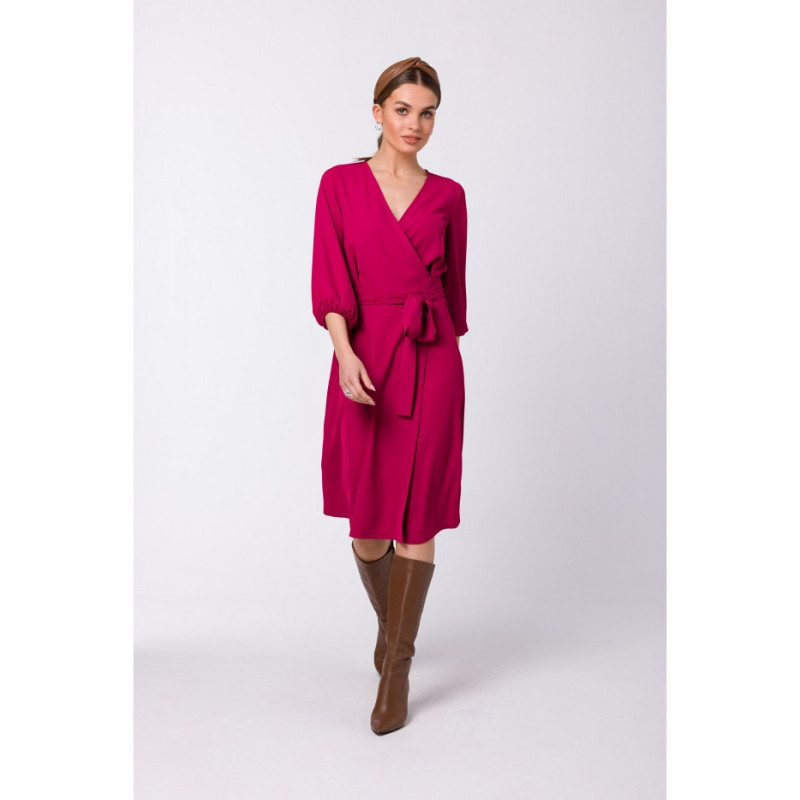 S340 Envelope dress with binding - plum