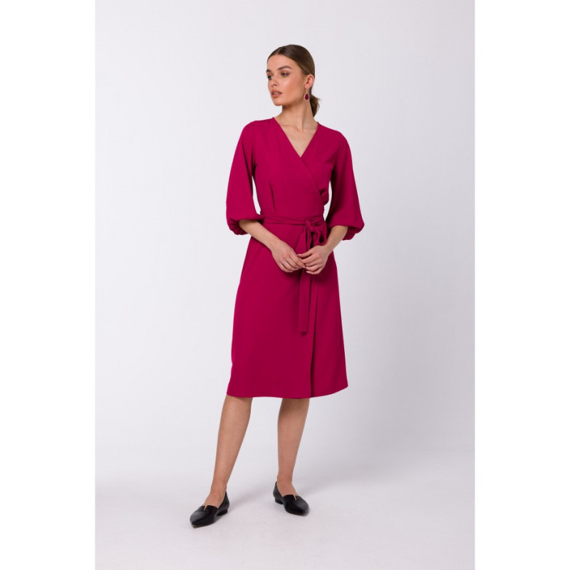 S340 Envelope dress with binding - plum