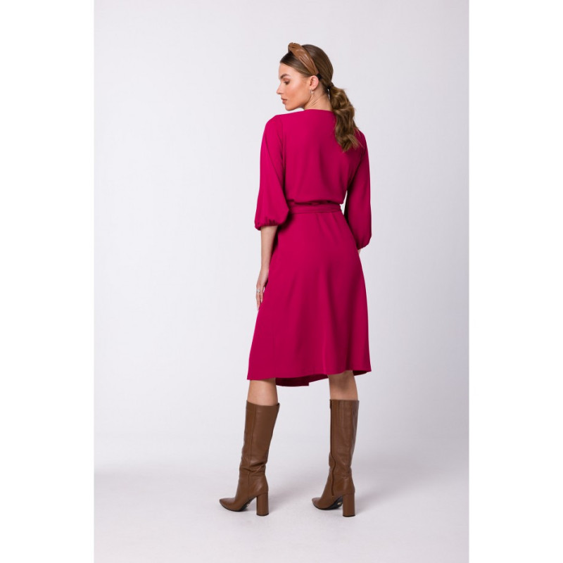 S340 Envelope dress with binding - plum