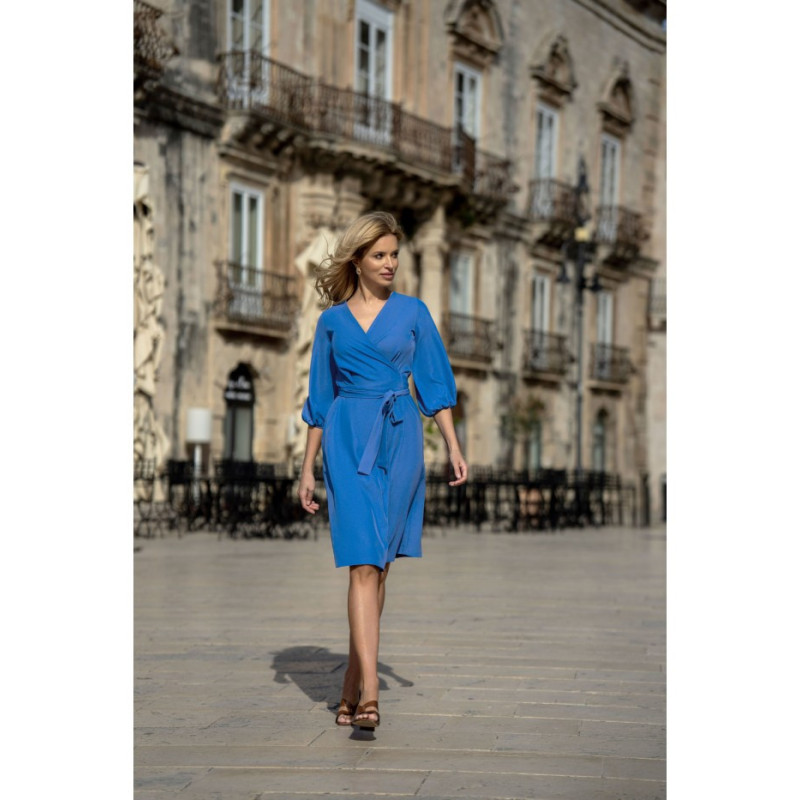 S340 Envelope dress with binding - blue