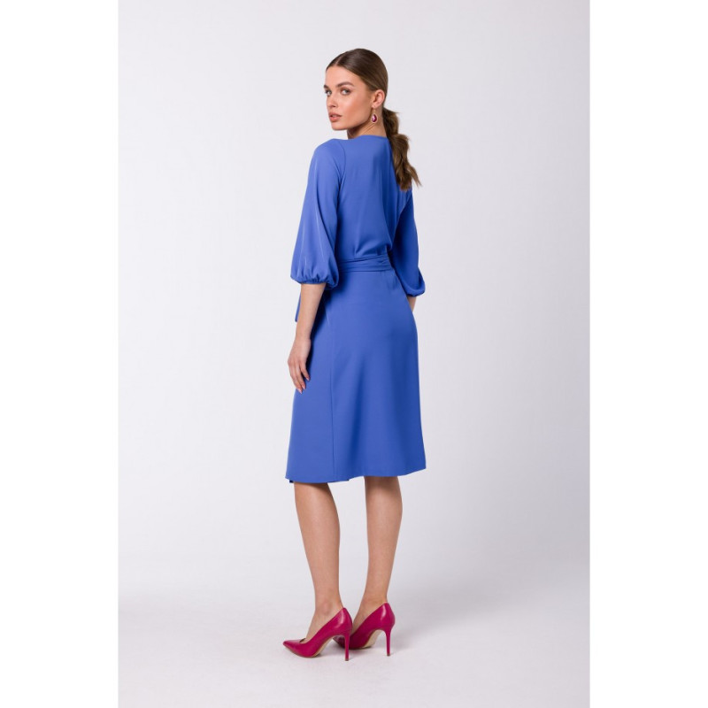 S340 Envelope dress with binding - blue