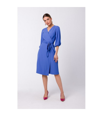 S340 Envelope dress with binding - blue