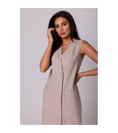 B254 Straight sleeveless midi dress - beige