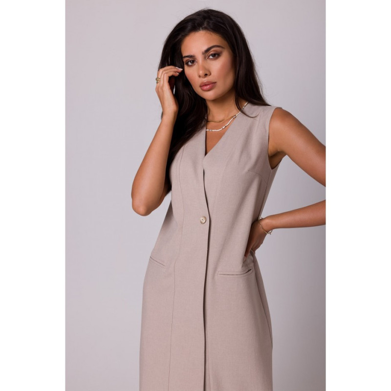 B254 Straight sleeveless midi dress - beige