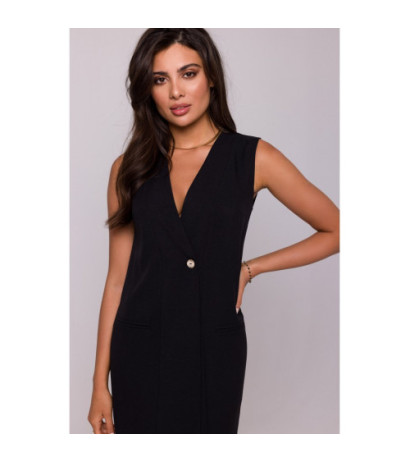 B254 Straight sleeveless midi dress - black