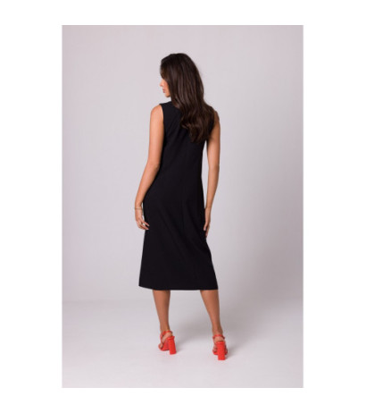 B254 Straight sleeveless midi dress - black