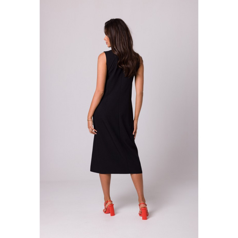 B254 Straight sleeveless midi dress - black