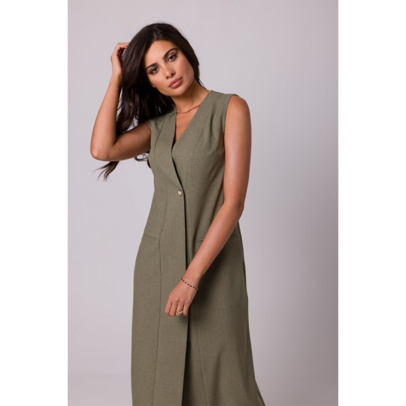 B254 Straight sleeveless midi dress - olive green