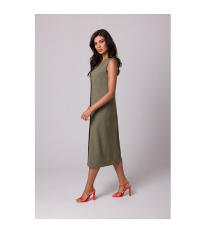 B254 Straight sleeveless midi dress - olive green