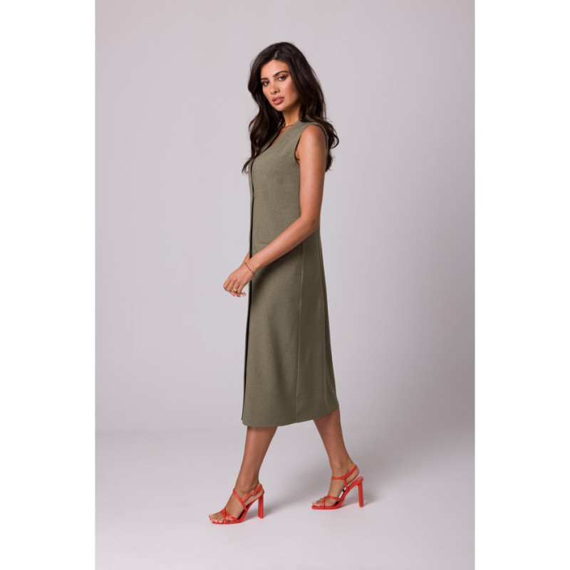 B254 Straight sleeveless midi dress - olive green