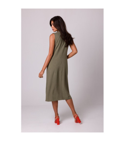 B254 Straight sleeveless midi dress - olive green