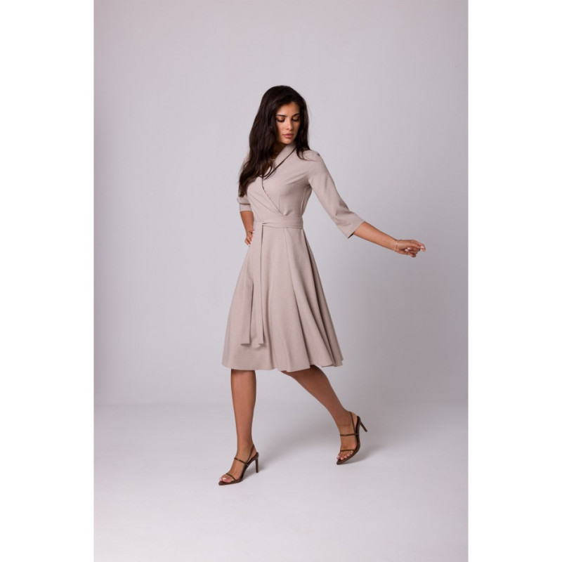 B255 Envelope dress with shawl collar - beige