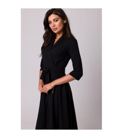 B255 Envelope dress with shawl collar - black