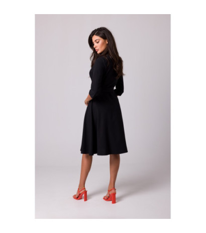 B255 Envelope dress with shawl collar - black