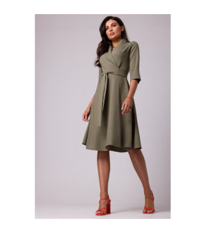 B255 Envelope dress with shawl collar - olive green