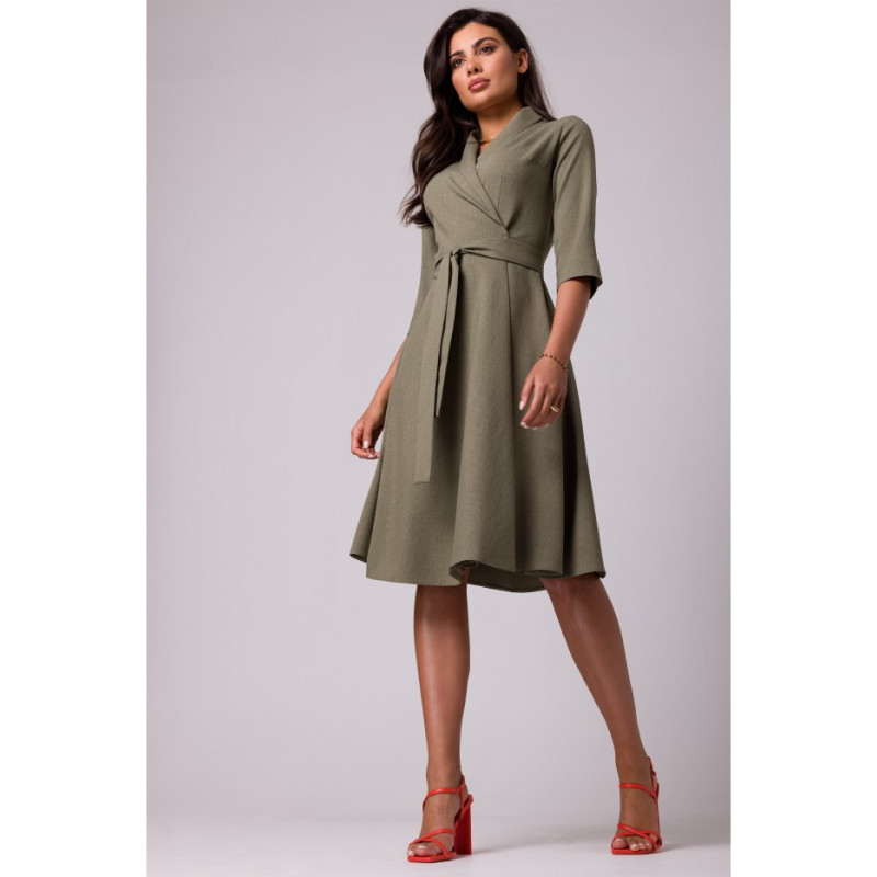 B255 Envelope dress with shawl collar - olive green