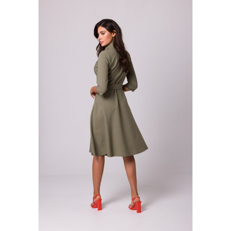 B255 Envelope dress with shawl collar - olive green