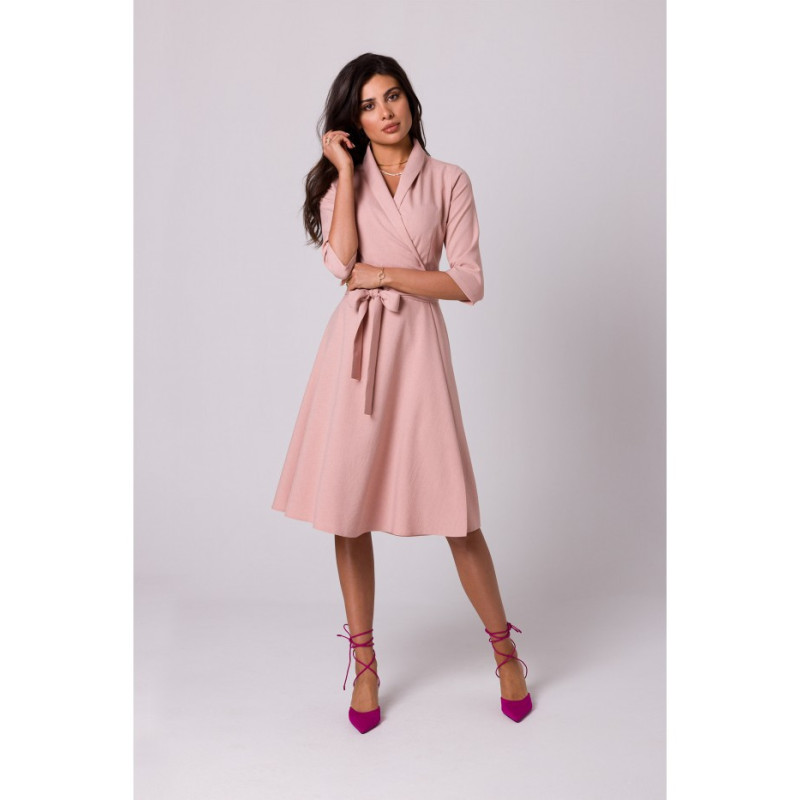 B255 Envelope dress with shawl collar - pink