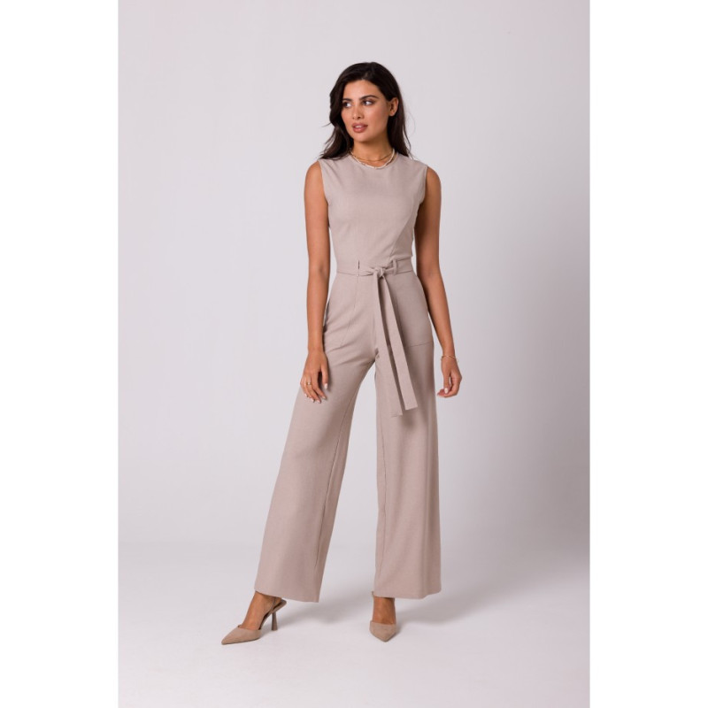 B256 Jumpsuit with patch pockets and belt - beige