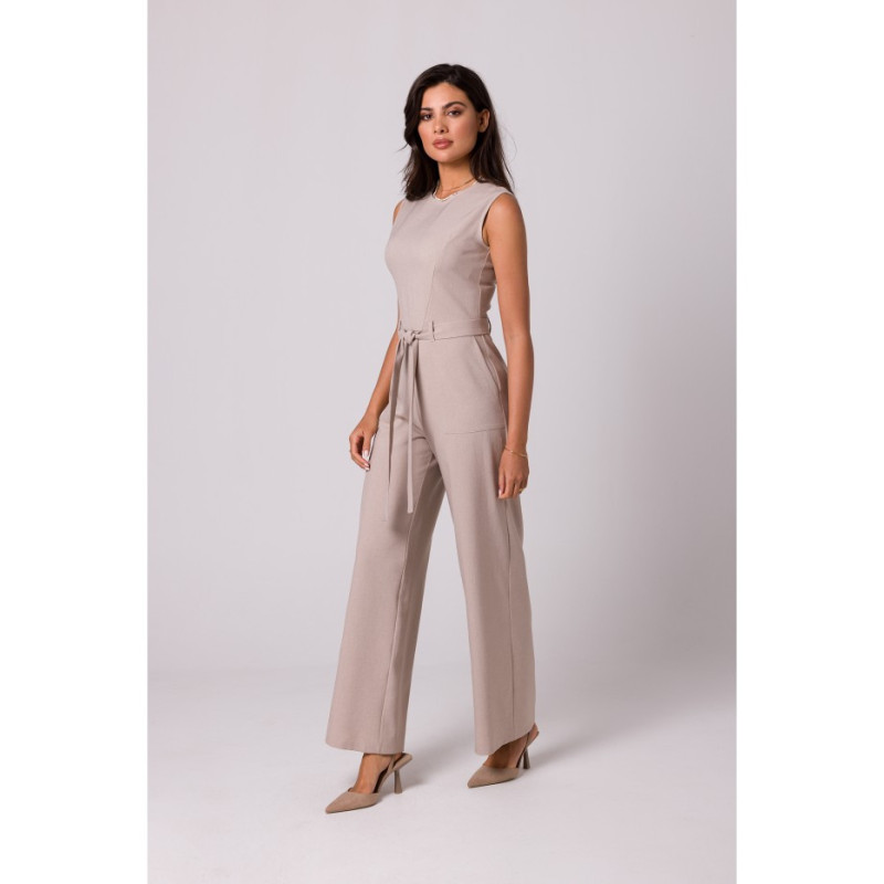 B256 Jumpsuit with patch pockets and belt - beige