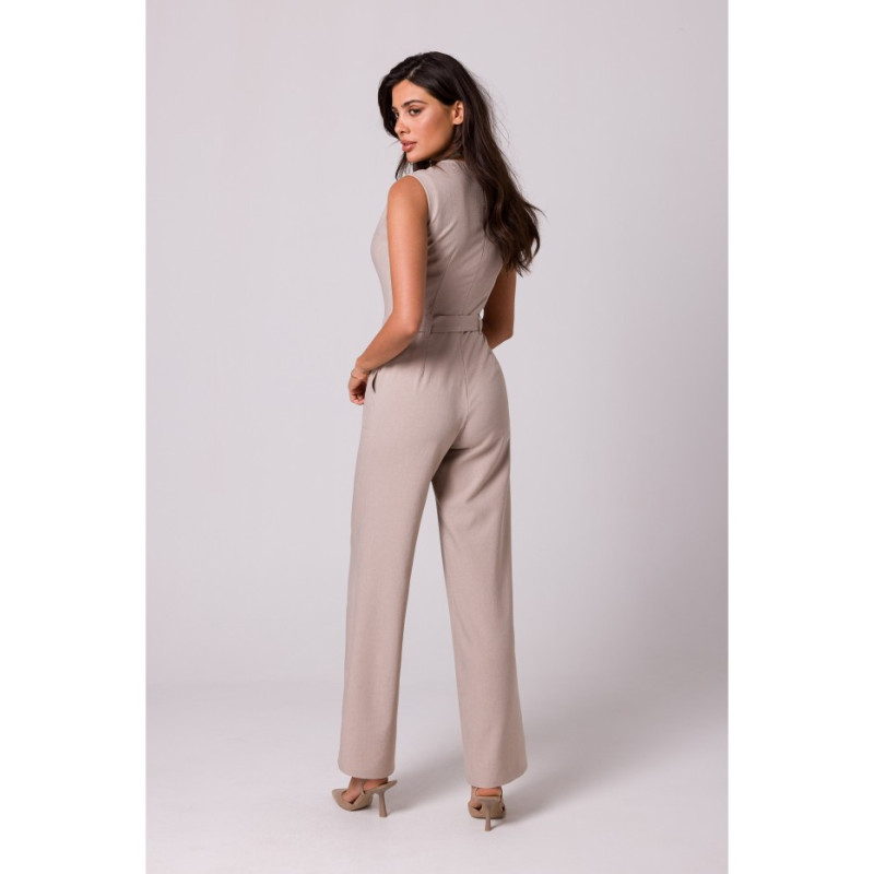 B256 Jumpsuit with patch pockets and belt - beige