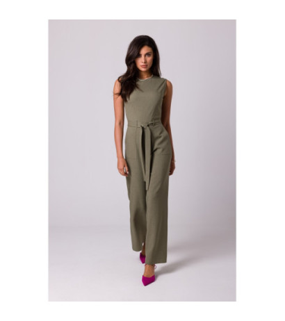 B256 Jumpsuit with patch pockets and belt - olive green