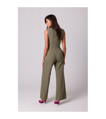 B256 Jumpsuit with patch pockets and belt - olive green