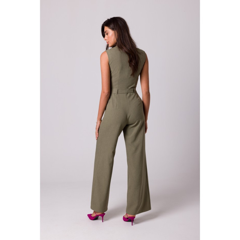 B256 Jumpsuit with patch pockets and belt - olive green