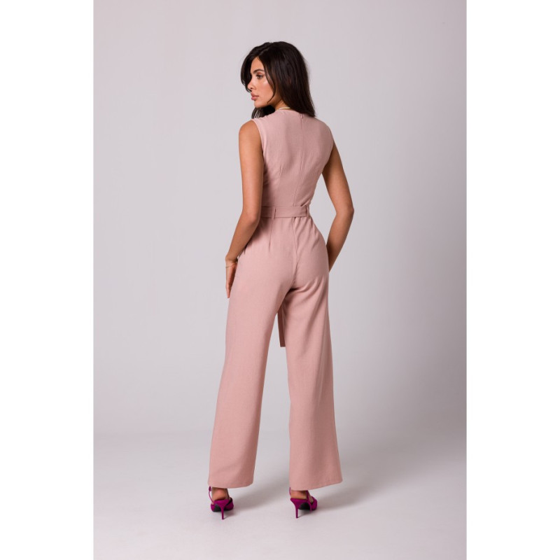 B256 Jumpsuit with patch pockets and belt - pink