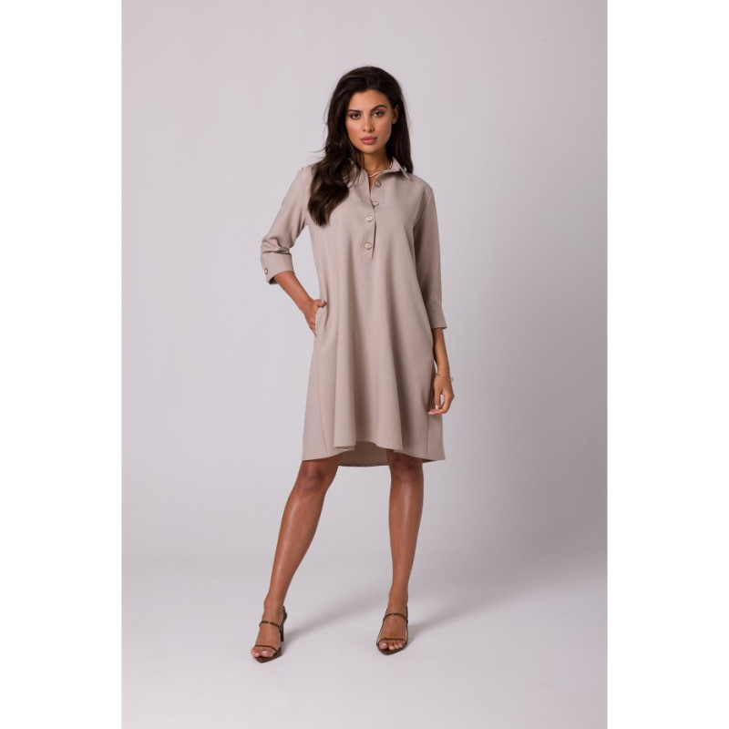 B257 Shirt dress with widened bottom - beige