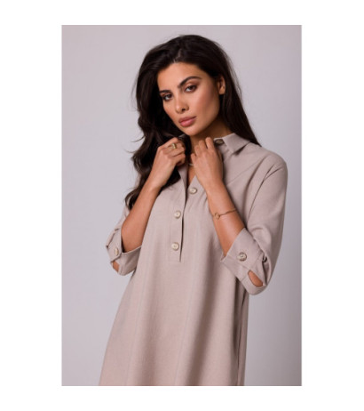 B257 Shirt dress with widened bottom - beige