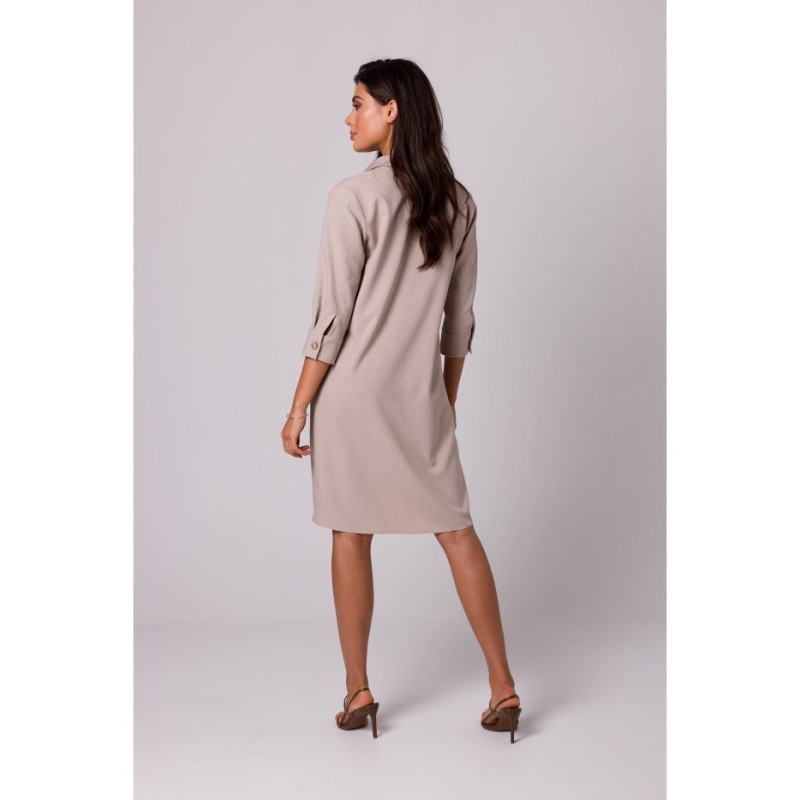 B257 Shirt dress with widened bottom - beige