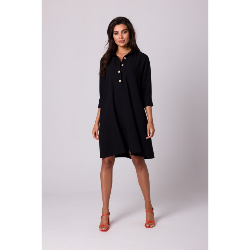 B257 Shirt dress with widened bottom - black