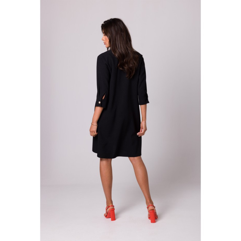 B257 Shirt dress with widened bottom - black