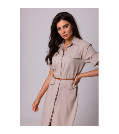 B258 Emery dress with pockets and belt - beige