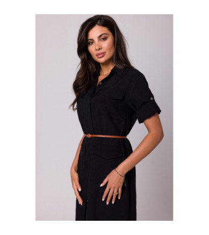 B258 Emery dress with pockets and belt - black