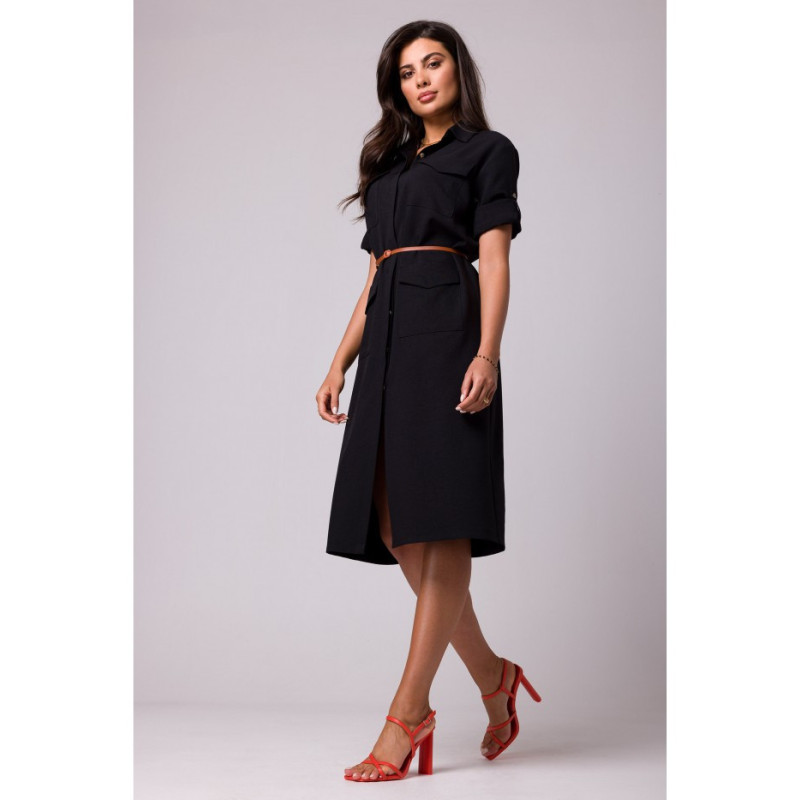 B258 Emery dress with pockets and belt - black