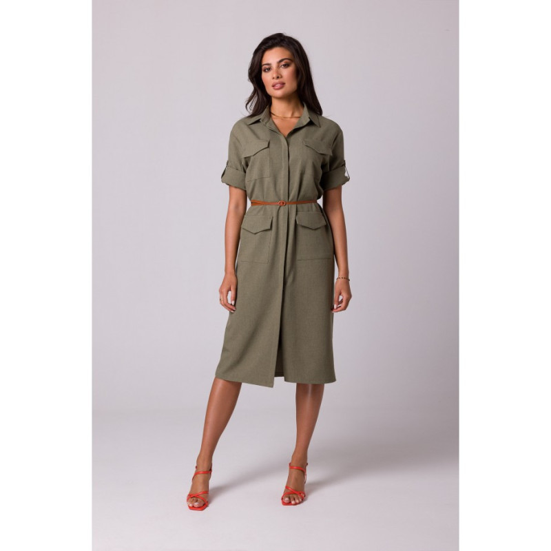 B258 Emery dress with pockets and belt - olive green