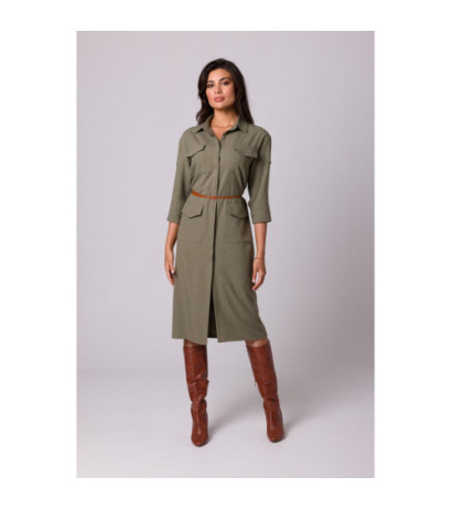 B258 Emery dress with pockets and belt - olive green