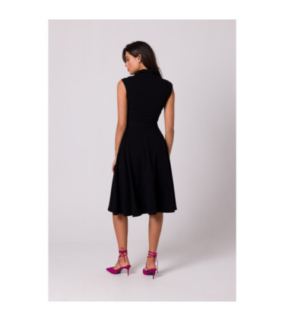 B261 Cotton dress with flared bottom - black