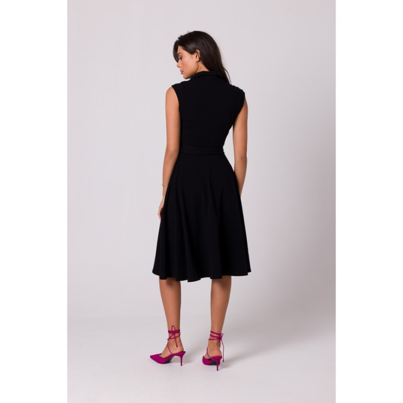 B261 Cotton dress with flared bottom - black