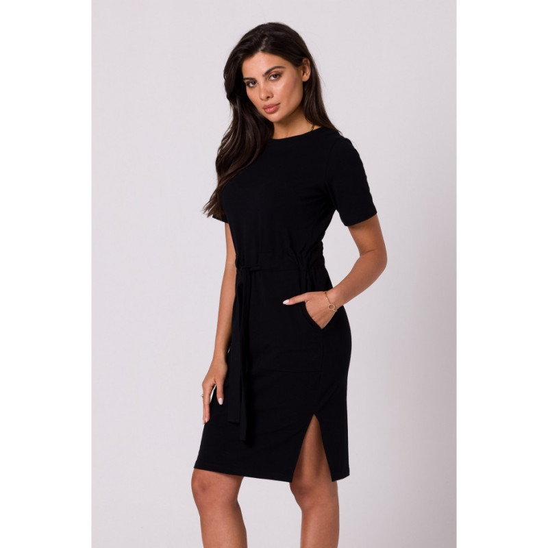 B263 Cotton dress with patch pockets - black