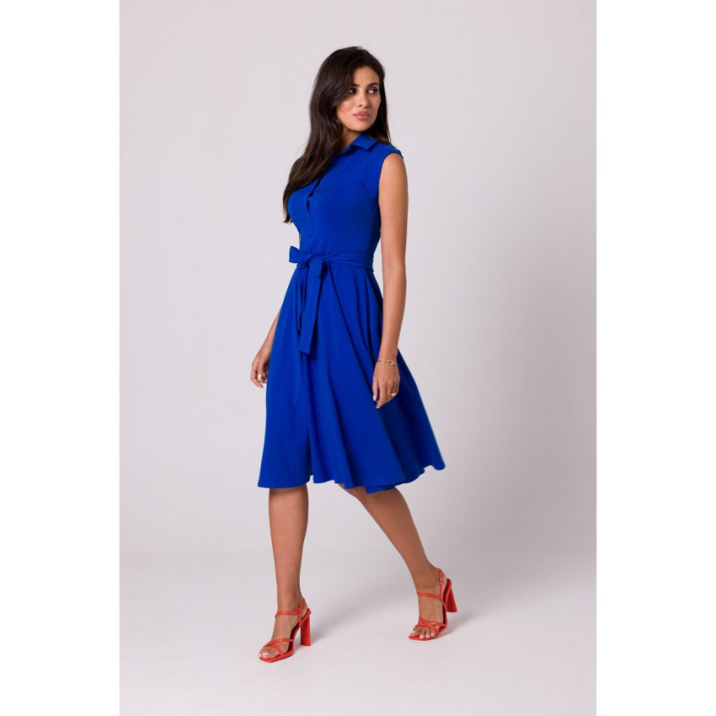 B261 Cotton dress with flared bottom - cornflower blue