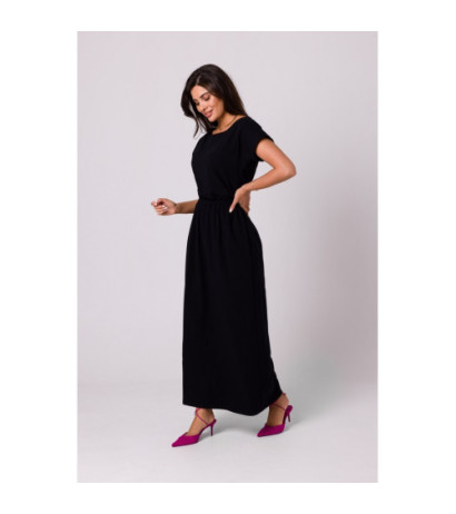 B264 Maxi dress with neckline and elastic waistband - black