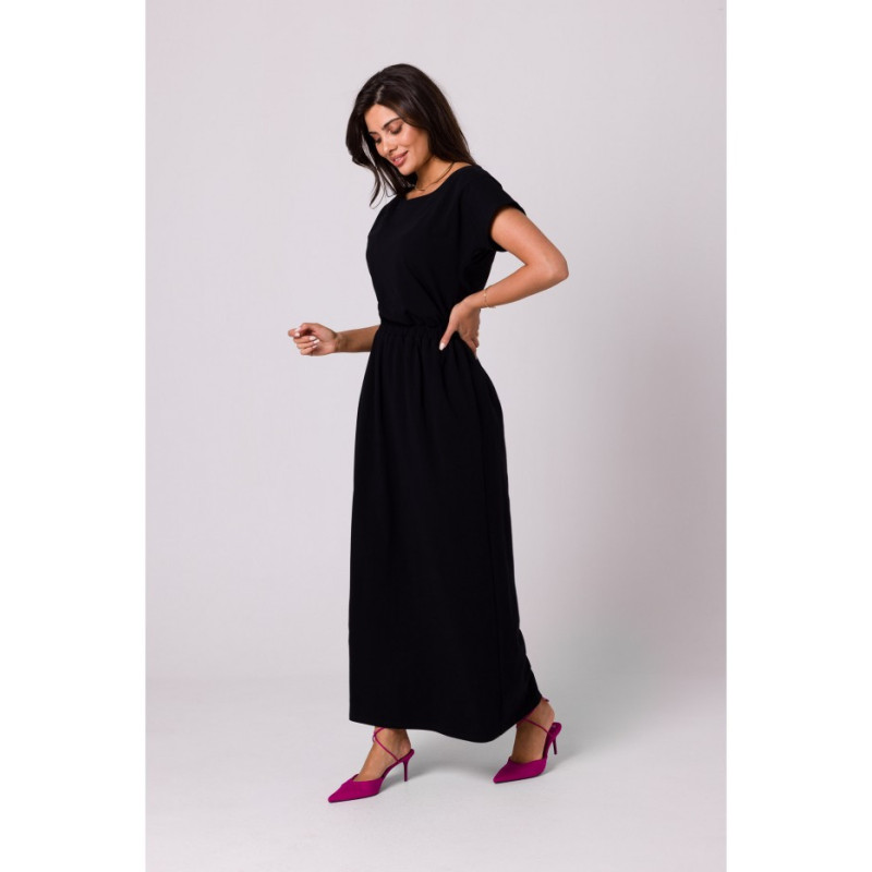 B264 Maxi dress with neckline and elastic waistband - black