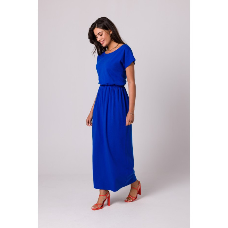 B264 Maxi dress with neckline and elastic waistband - cornflower blue