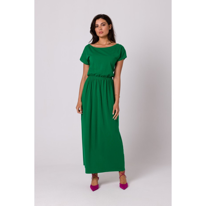 B264 Maxi dress with neckline and elastic waistband - luscious green