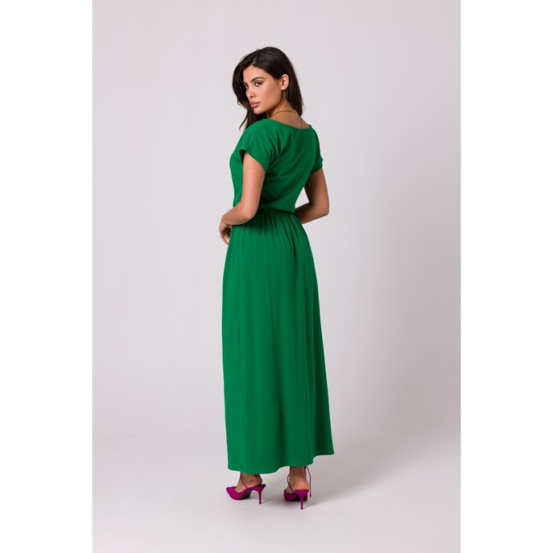 B264 Maxi dress with neckline and elastic waistband - luscious green